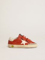 Junior Old School in orange nappa with white star and cream-colored leather heel tab