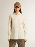 Women's cream-colored cotton shirt with floral embroidery - Image 2