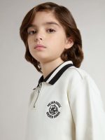 Kids white cotton polo sweatshirt with embroidery on the chest and print on the back - Image 5