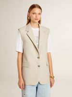 Women's khaki wool blend vest jacket - Image 2