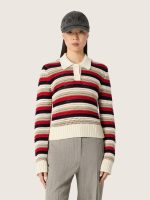 Women's cropped polo sweater in striped crochet cotton - Image 5