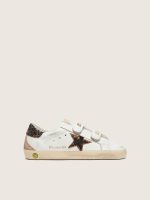 Young Old School in white leather with leopard pony skin star