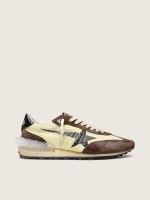 Men's Marathon in lime-green nylon with black star and brown suede inserts