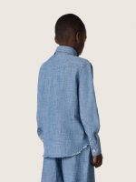 Journey unisex shirt in light blue cotton chambray with fringed hem and embroidered patch - Image 6