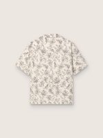 Men's short-sleeved cotton shirt with black and white floral print - Image 2