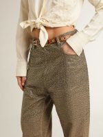 Women's khaki cotton pants with gradient Swarovski effect - Image 5