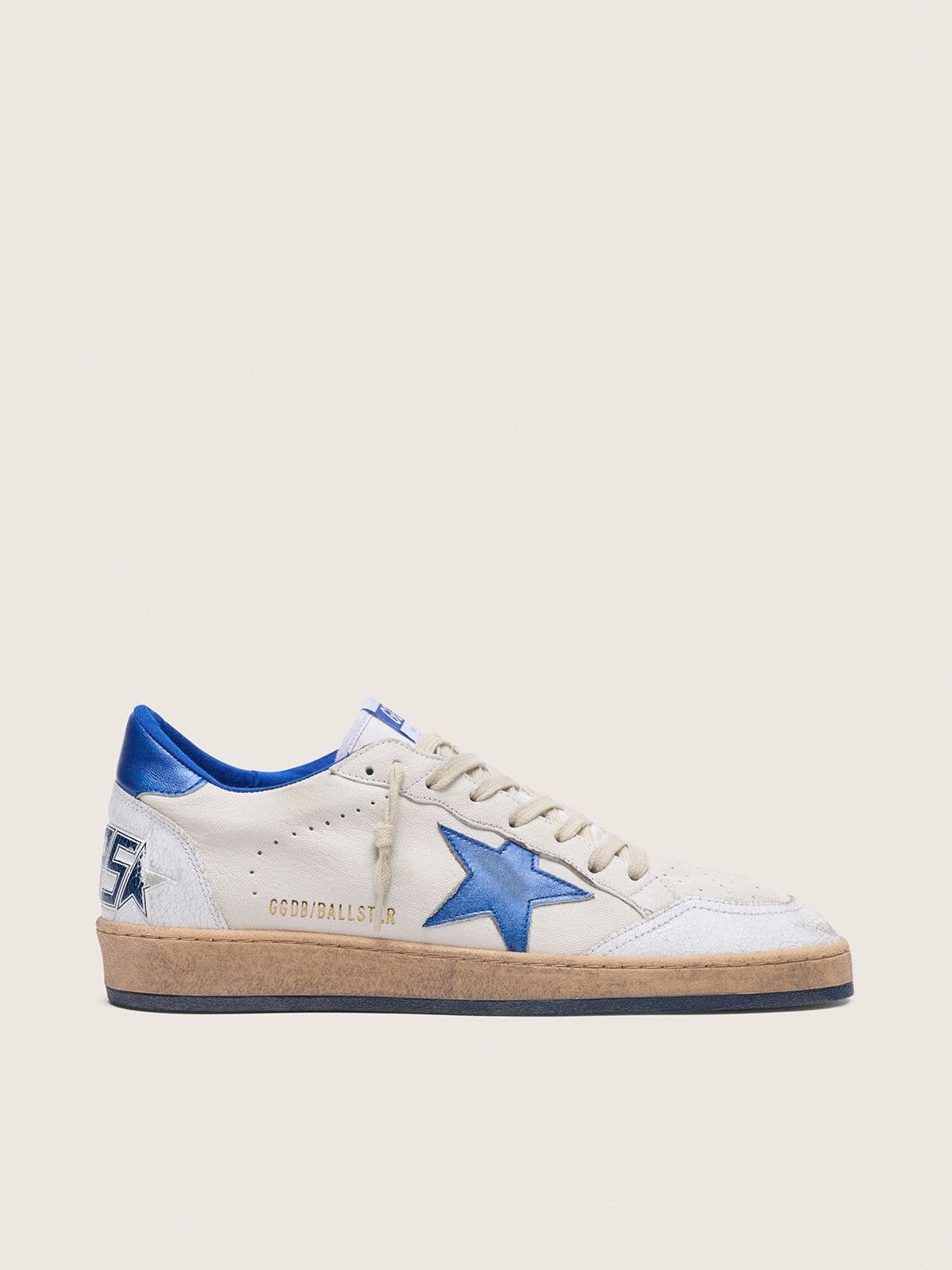01af3adc1ac2433fd4c419700b5ef7d3dd16208c2d7dc2cc78f7bd63a76cb7a1 Men's Ball Star in white nappa with blue star and heel tab - Image 1