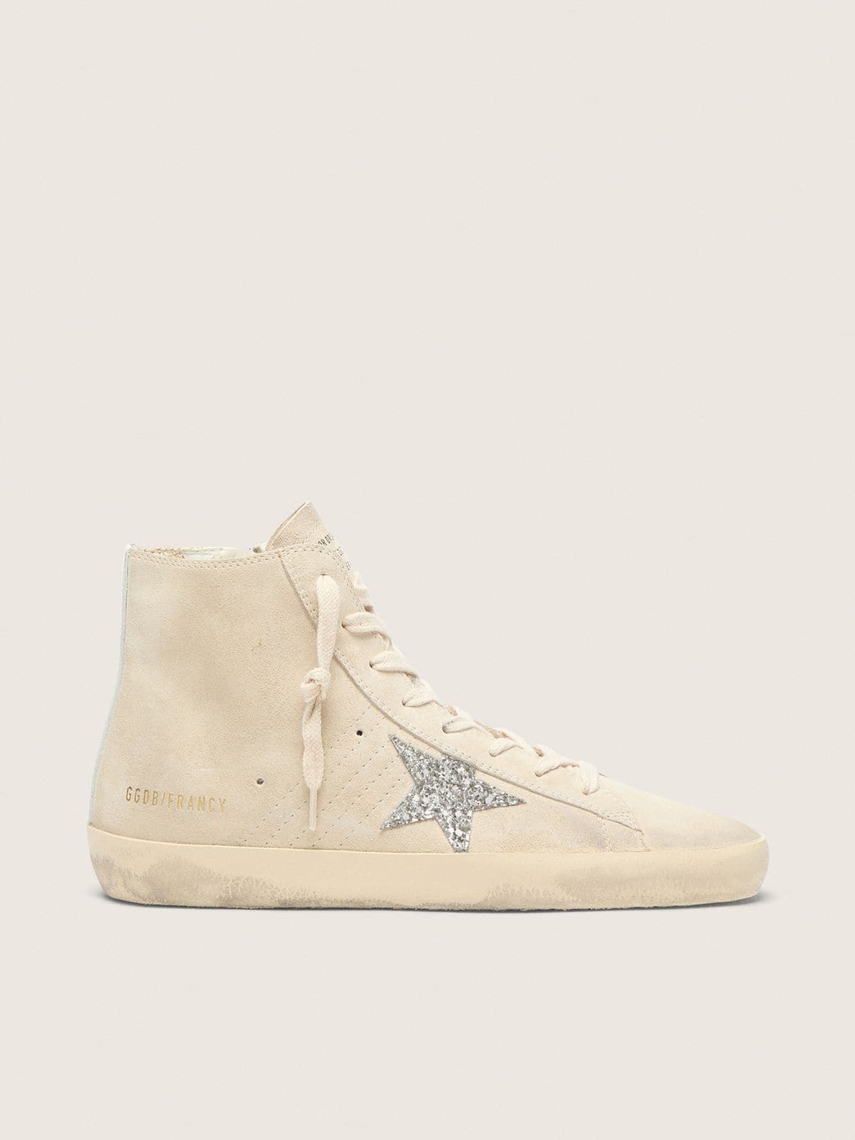 01ea22a55f959eca5acc072d5ee93069dd25ae688ed7b1f8e01d19ba036ae524 Women's Francy in beige suede with silver glitter star - Image 1
