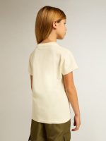 Girls' cotton T-shirt in worn white with red embroidery on the chest - Image 4