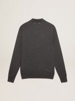 Men's long-sleeved polo shirt in gray merino wool - Image 6