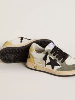 Junior Ball Star in white nappa with dark green suede inserts and black star - Image 4