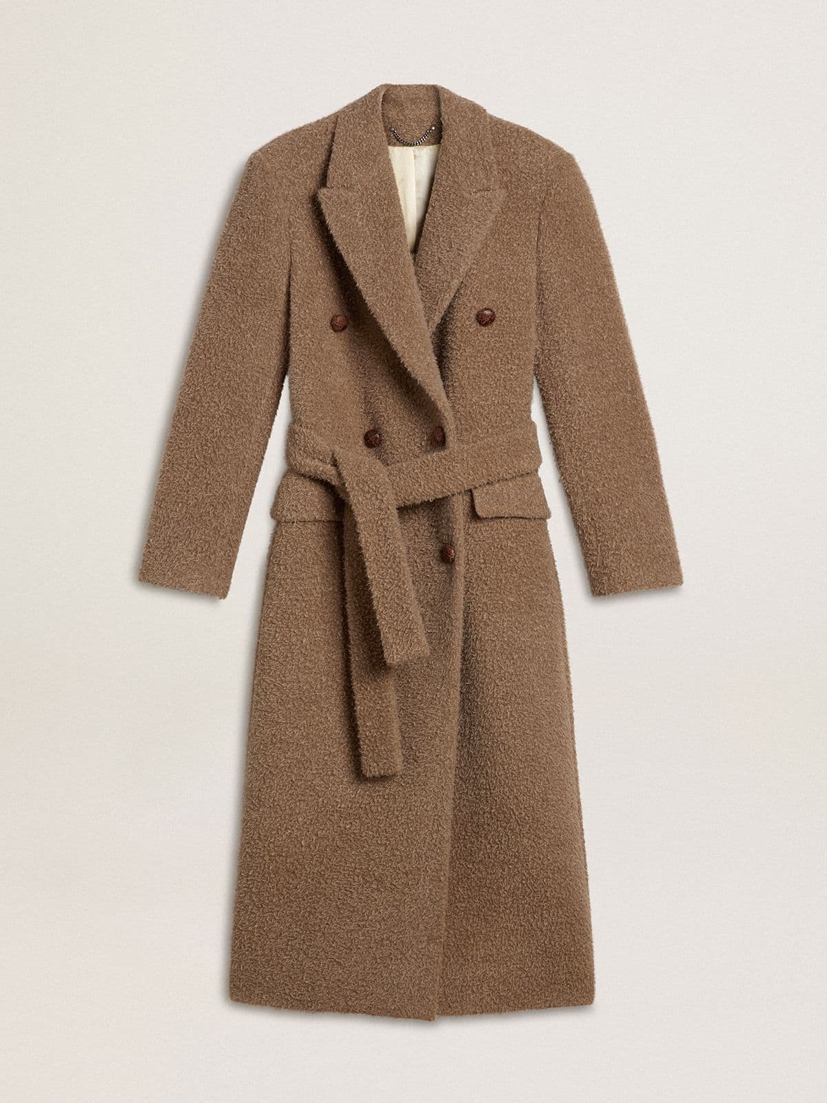 02a4045c8c0c89c1e458cfa15fc5fe349938c7659528fd37aa5b66b93a27b622 Women's double-breasted coat in a beige wool blend - Image 1
