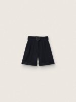 Women's shorts in dark blue wool gabardine with waist belt