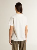 Women's white T-shirt with black print on the chest - Image 4