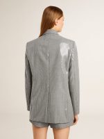 Double-breasted wool boyfriend jacket in micro houndstooth and sequins - Image 4