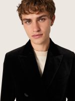 Men's double-breasted blazer in black velvet with black satin lapels - Image 4