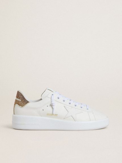 Women's Purestar with white leather star and brown crystal heel tab