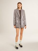 Women's gray mini shorts in houndstooth wool - Image 3