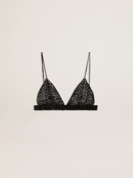 Women's black crochet top with crystals