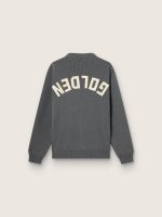 Men's round-neck sweater in dark gray cotton with logo on the back - Image 2