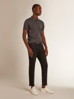 Men's short-sleeved polo shirt in gray merino wool - Image 3
