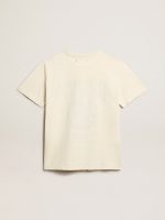 Women's T-shirt in aged white cotton with vintage print - Image 5