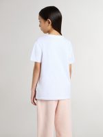 Kids' white cotton T-shirt with silver print - Image 4