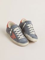 Women's Super Star in blue nubuck with pink suede star and heel tab - Image 2