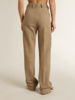 Women's trousers in a sand-colored herringbone linen blend - Image 4