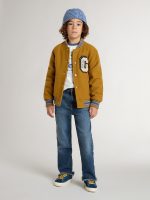 Kids' wool bomber jacket in ochre yellow with patch - Image 3