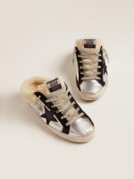 Women's Super-Star Sabot in silver laminated leather with black star - Image 2