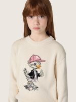 Golden girls' sweater in white cotton yarn with mascot embroidery - Image 4