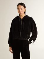 Women's black cotton-blend hoodie with zip - Image 2