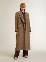 Women's double-breasted coat in a beige wool blend - Image 2