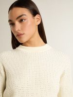 Women's crew-neck sweater in white merino wool with all-over crystals - Image 5