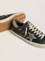 Men's Super-Star in black leather with gray suede star and heel tab - Image 3
