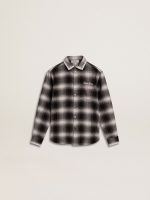 Kids' black and white checked shirt with white embroidery