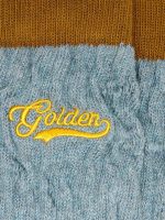 Light blue ribbed socks with brown details and yellow logo - Image 2