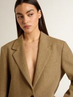 Women's single-breasted blazer in sand-colored herringbone - Image 5