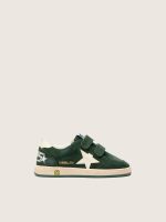Junior Ball Star in forest-green suede with cream leather star and heel tab
