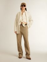 Women's cream-colored cotton cardigan with floral embroidery - Image 3