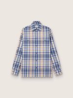 Men's oversized shirt in indigo and beige checked cotton