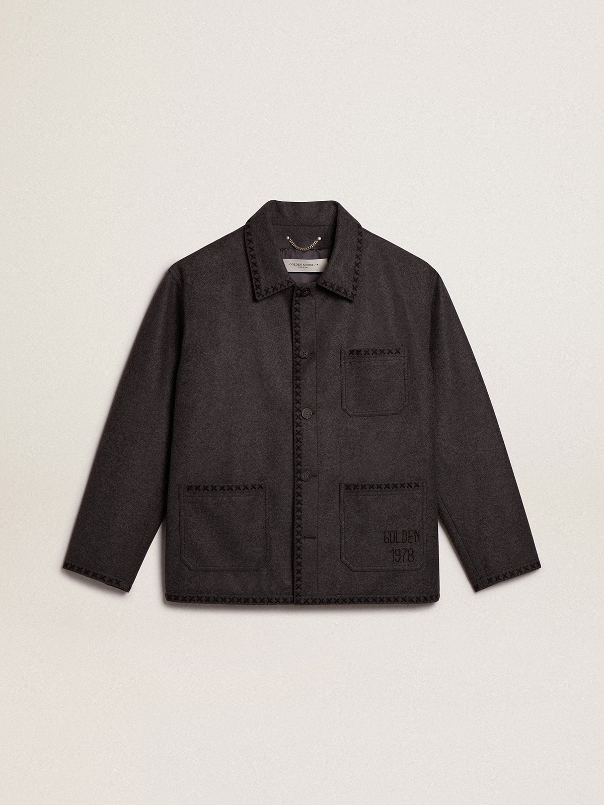 08cff8405ee37cd5bf503bf2151583be87ffc3161199235aa457141ce6dba8a2 Gray melange woolen jacket with button fastening - Image 1