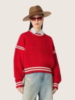 Women's boxy sweater in red cotton with embroidery - Image 5