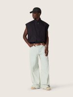 Men's vest in dark blue cotton twill with zip and flag print label - Image 3
