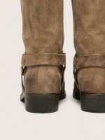 Men's high Biker boots in dark beige waxed suede with strap and a silver-colored buckle - Image 5