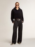 Women's black chenille sweatshirt with embroidery on the back - Image 3