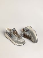 Men's Running Sole in light blue nylon with black star and green leather heel tab - Image 2