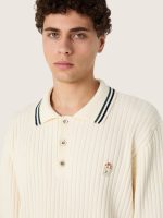 Men's long-sleeved polo shirt in white knit with contrasting edges and removable pin - Image 4