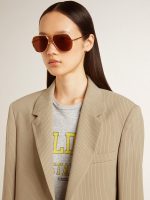 Women's beige pinstripe single-breasted jacket with an oversized fit - Image 5